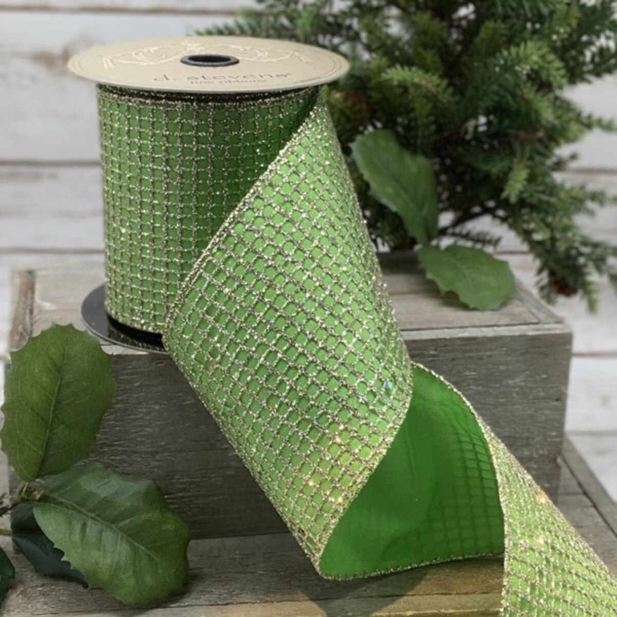 4in Taffeta Glitter Mesh GREEN/GOLD