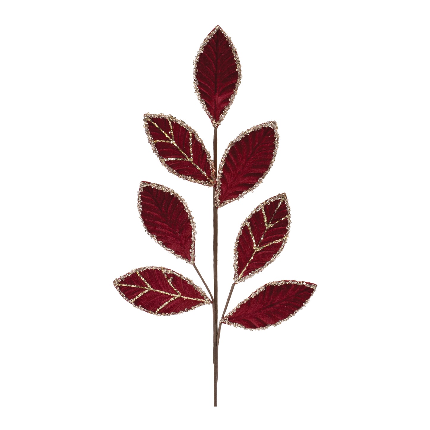 26in Burgundy Sequin Leaf Spray - Premium Florals for Wreaths, Arrangements and Home Decor Melrose