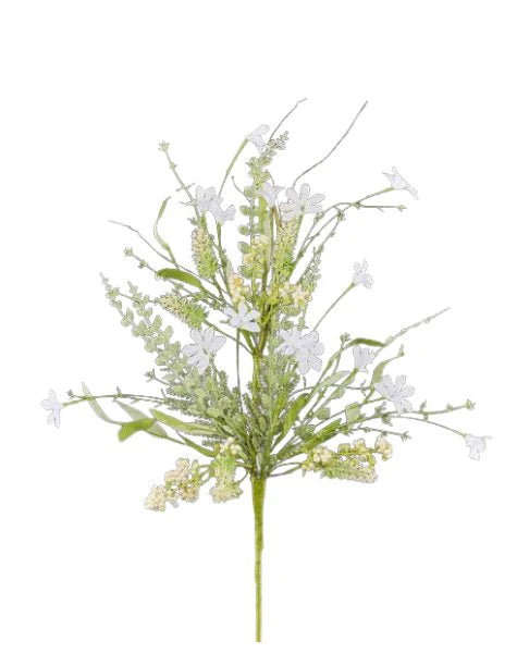 24in Fabric Flower/Leaf/Bead Spray WHITE