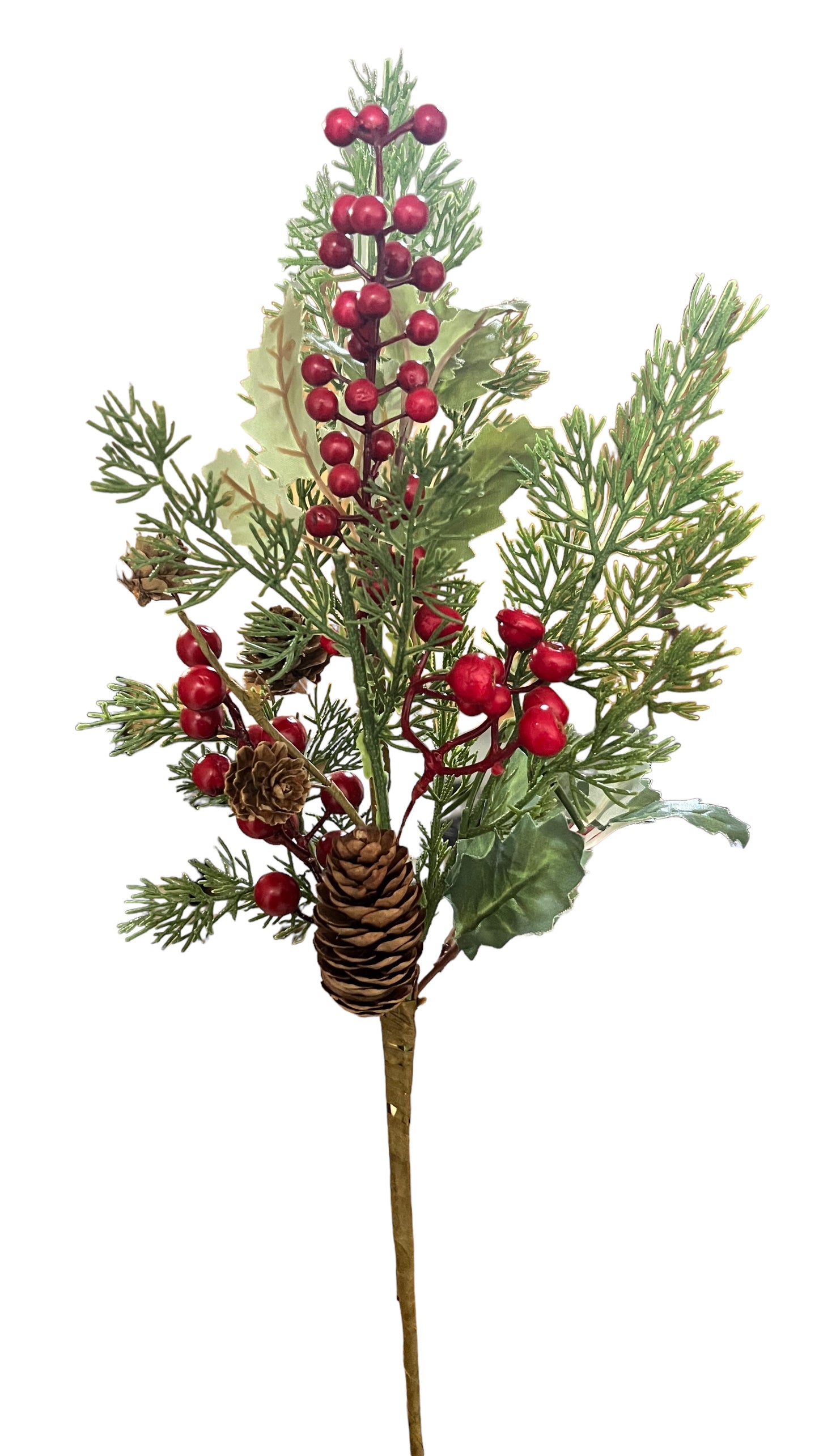 22in Cedar Holly Berry Spray - Premium Greenery for Wreaths, Arrangements and Home Decor