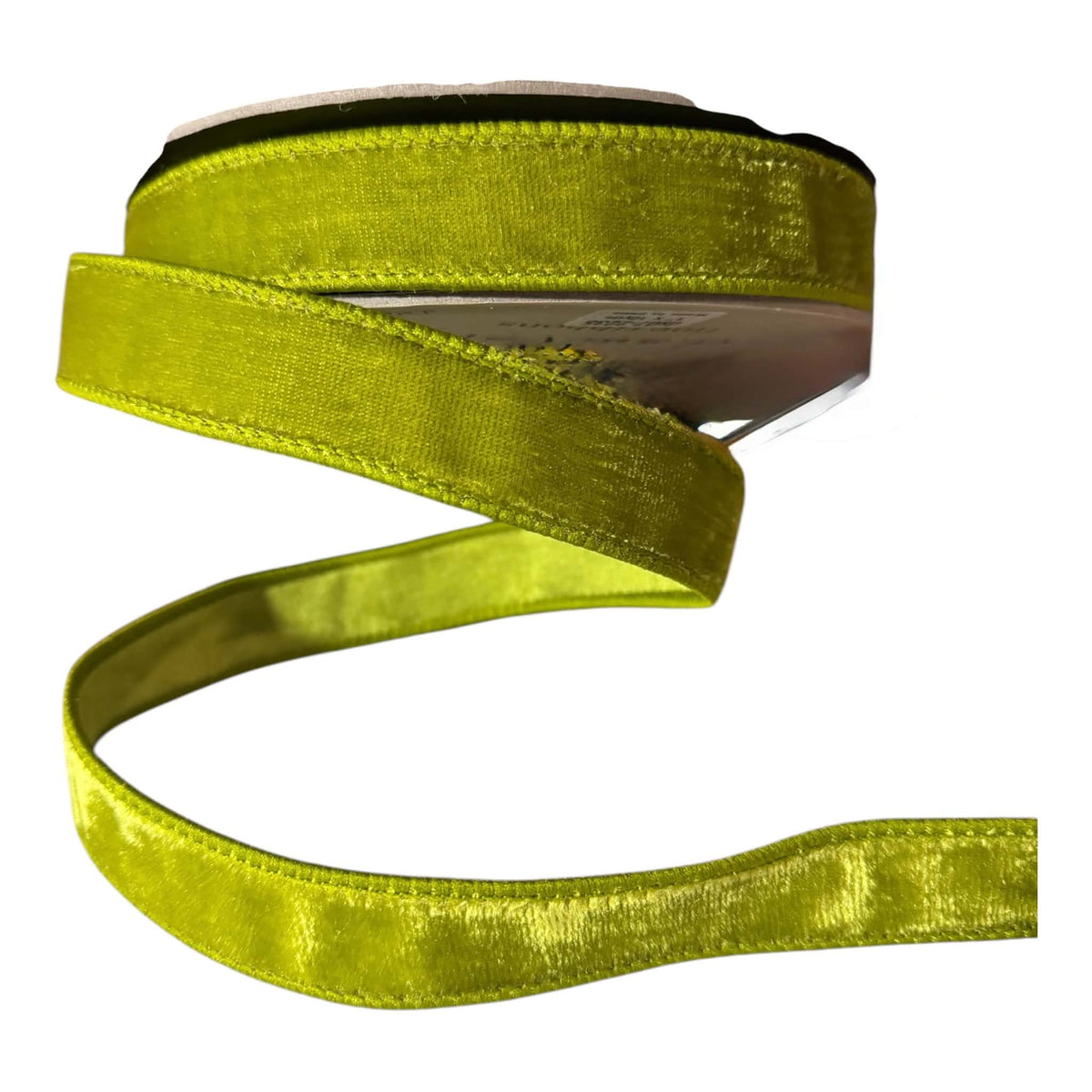 4-inch x 5-yard woven plaid designer ribbon in tan, gold, black, olive green, and cream with a fine red accent line, coordinating dark finished edges, and a solid charcoal reverse.