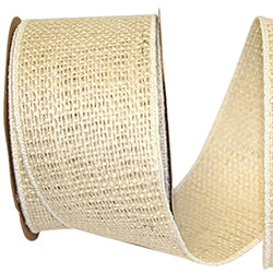 Ivory Burlap Wired Ribbon – 2.5" x 10 Yards | Rustic Faux Burlap Ribbon for Wreaths, Bows & Floral Designs