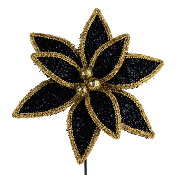 14in Glitter/Lace Edge Poinsettia BLACK/GOLD