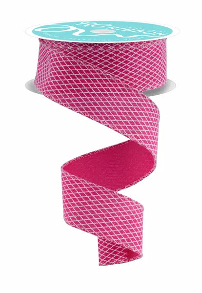 1.5inx10yd Fuchsia/White Mini Harlequin Check Ribbon
