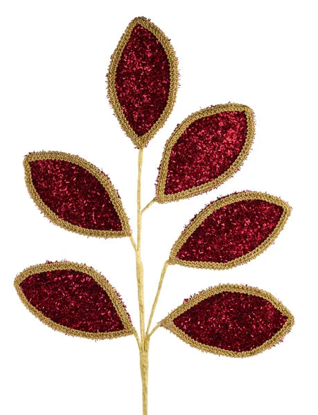 28in Glitter Lace Leaf x6 BURG/GOLD