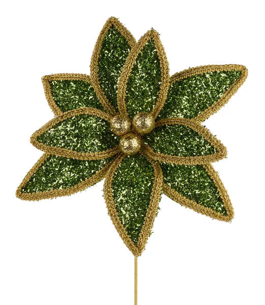 14in Glitter/Lace Edge Poinsettia LIME GREEN/GOLD
