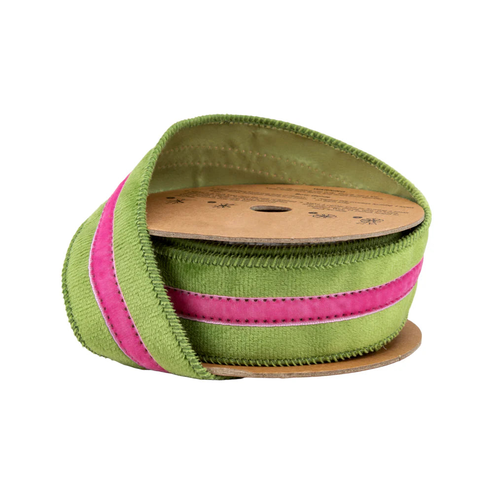 1.5inx10yd Green/Pink Velvet Ribbon