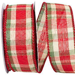 Red, Cream & Sage Christmas Plaid Wired Ribbon – 1.5" x 10 Yards | Traditional Holiday Ribbon for Wreaths, Bows & Christmas Décor