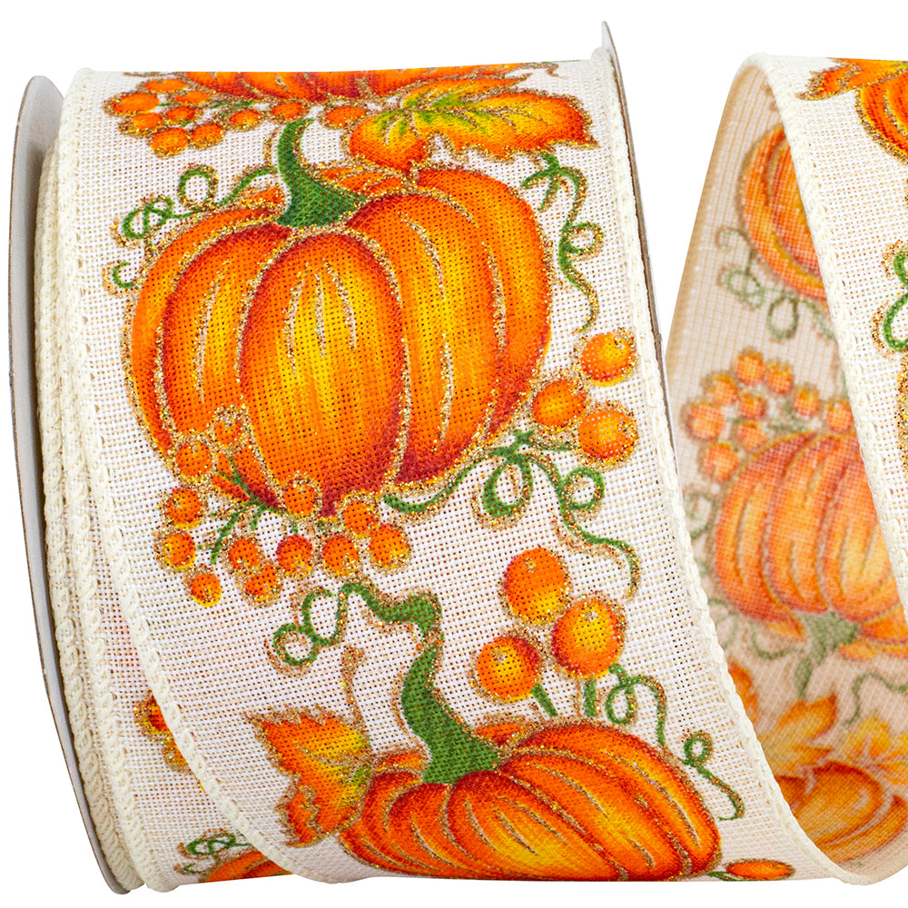 2.5inx10yd Pumpkin Row Linen Ribbon