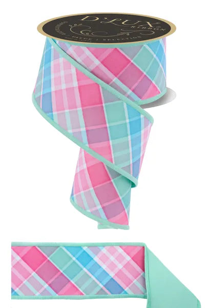 2.5inx10yd Teal/Pink/Mint Fused Plaid