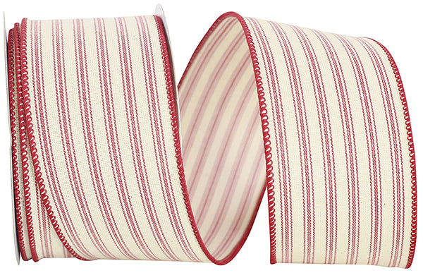 2.5inx10yd Red Linen Ticking Stripe Ribbon