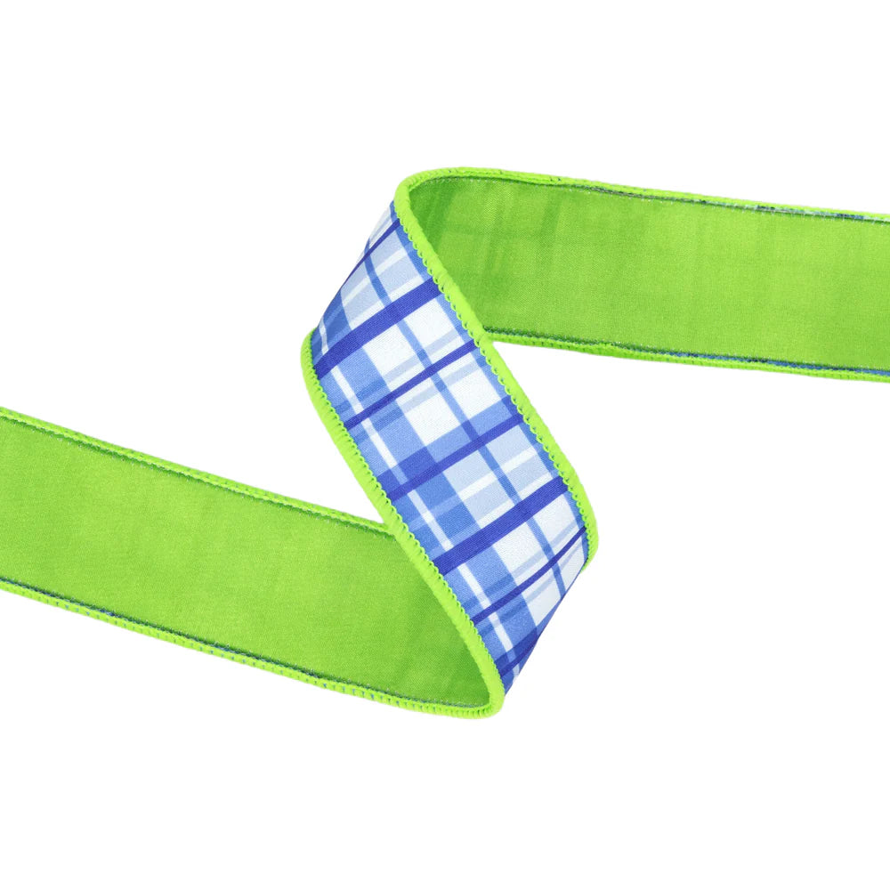 1.5inx10yd Blue & White Plaid w/Lime Back