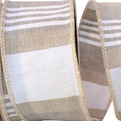 Plaid Terra Grand Canvas Wired Ribbon – Sand – 2.5" x 10 Yards | Neutral Plaid Ribbon for Wreaths, Bows & Farmhouse Décor