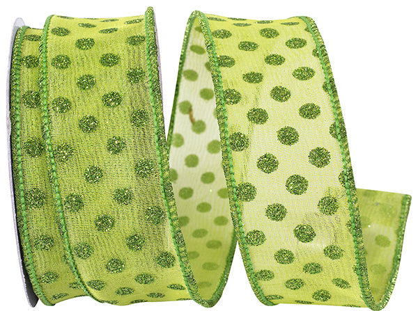 1.5inx10yd Mesh Glitter Dot GRASS GREEN