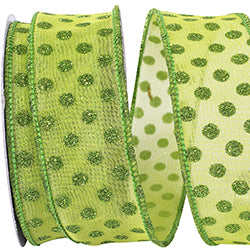 Green Grass Mesh Ribbon with Glitter Dots – 1.5" x 10 Yards | Deluxe Wired Ribbon for Wreaths, Bows & Spring Decorating