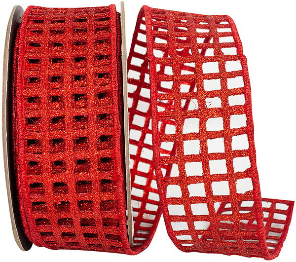 2.5inx10yd Red Open Mesh Glitter Deluxe Ribbon