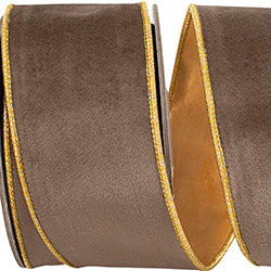 Velvet Touch Deluxe Brown Wired Ribbon with Metallic Gold Dupioni Back – 1" x 5 Yards | Luxury Wired Ribbon for Wreaths, Bows & Holiday Decorating