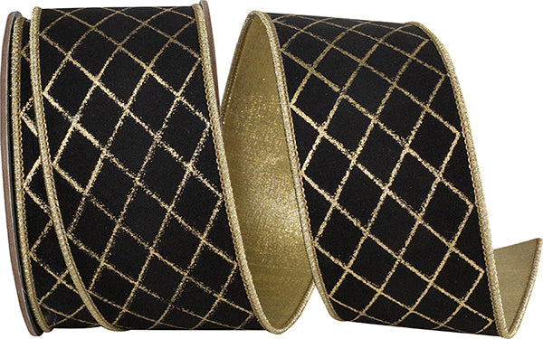 2.5inx10yd Black/Gold Diamond Stripe Ribbon