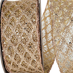 Platinum Glitter Lace Wired Ribbon – 2.5" x 10 Yards | Luxury Metallic Ribbon for Wreaths, Bows & Holiday Decorating
