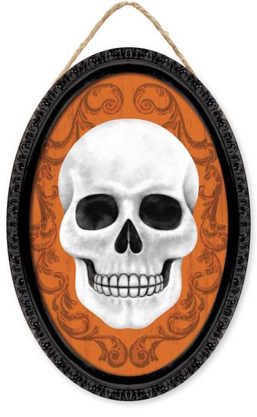 13x9in Oval Framed Skull SIGN Halloween