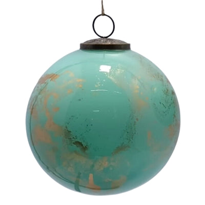 4in AQUA/GOLD Watercolor Glass Ball Ornament