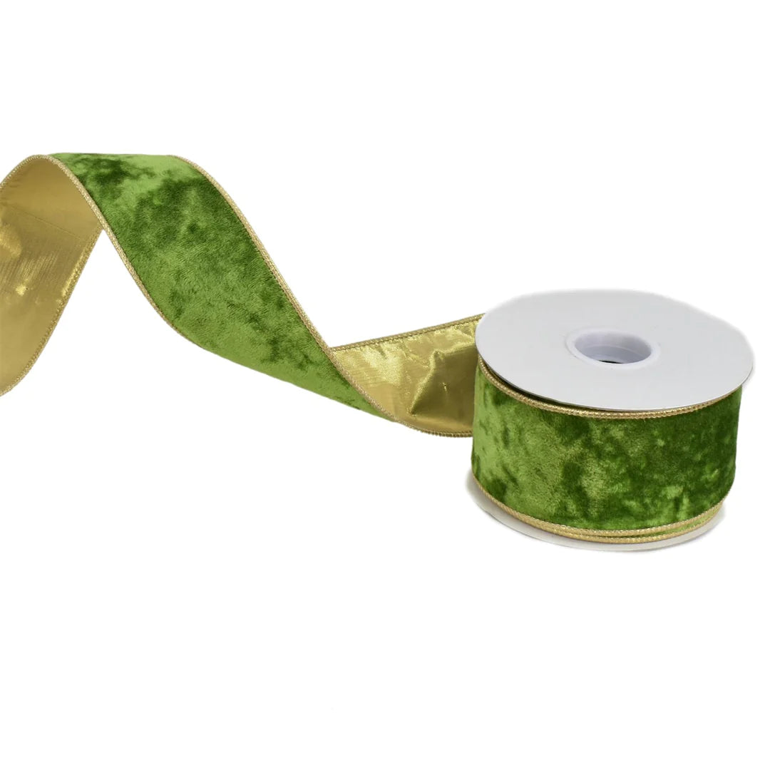 2.5inx10yd GREEN Velvet w/GOLD Edge