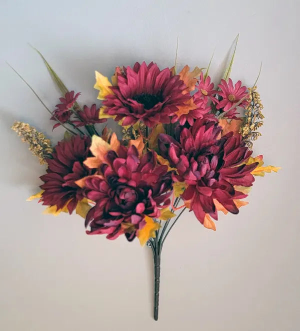 14in Mum Sunflower Mix BURG