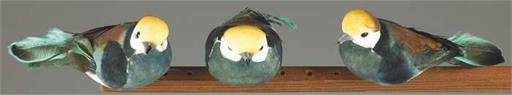 TRIO of EMERALD Mushroom Birds