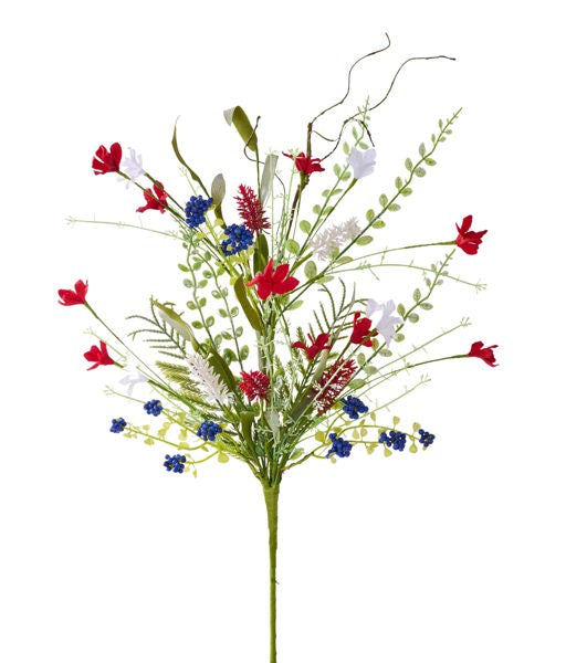24in Fabric Flower/Leaf/Bead Spray PATRIOTIC