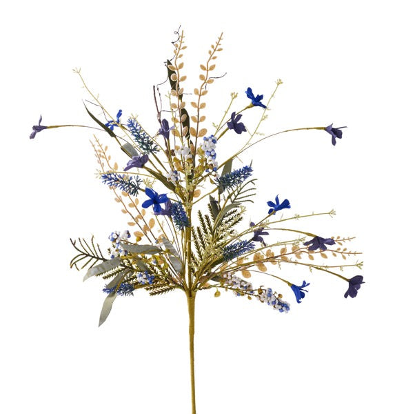24in Fabric Flower/Leaf/Bead Spray NAVY/WH