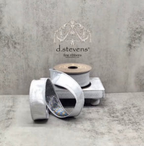 1.5inx10yd DStevens Metallic Dupion SILVER/PEWTER Christmas