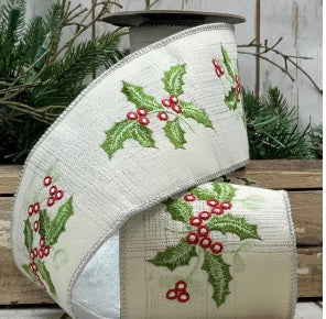 5 YD 4in Dstevens Embroider Holly IVORY