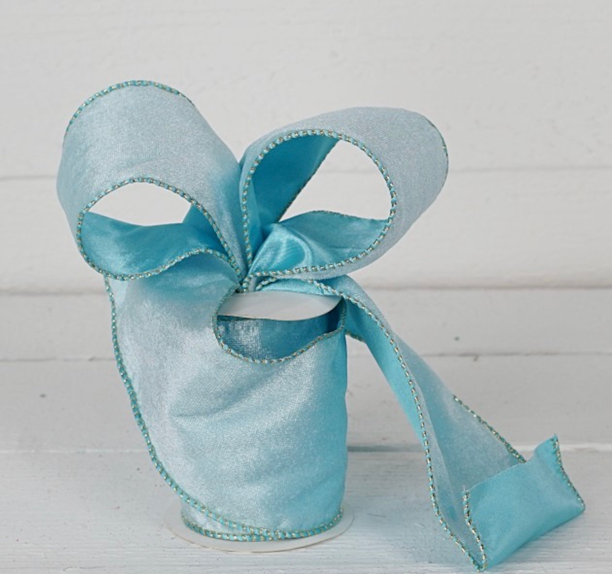 4x10 Metallic Back Velvet Ribbon LT BLUE
