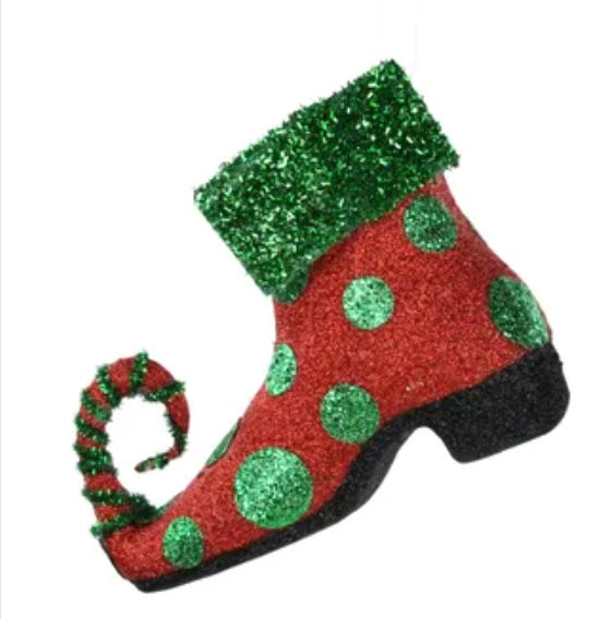 8.75x6.25 Elf Shoe RED w/GREEN Dots/Fur
