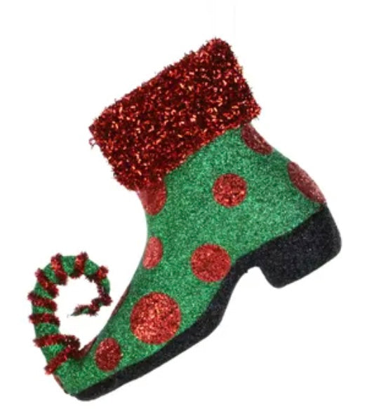 8.75x6.25 Elf Shoe GREEN w/RED Dots/Fur