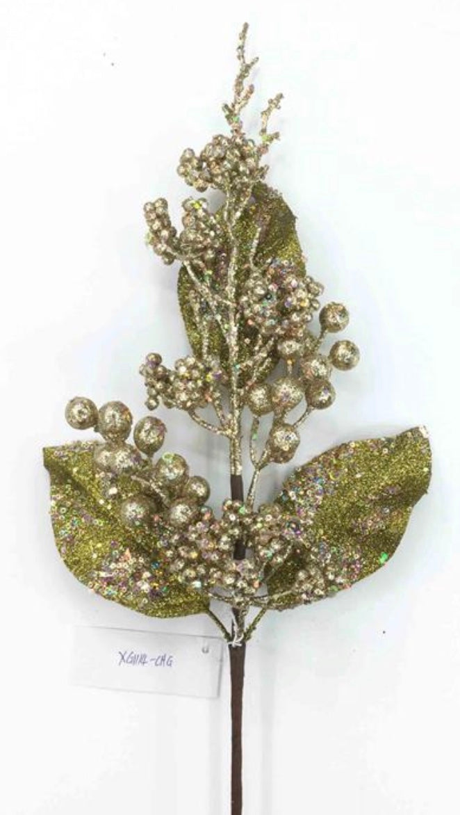 26in Sequin Leaf Berry CHAMP/GREEN