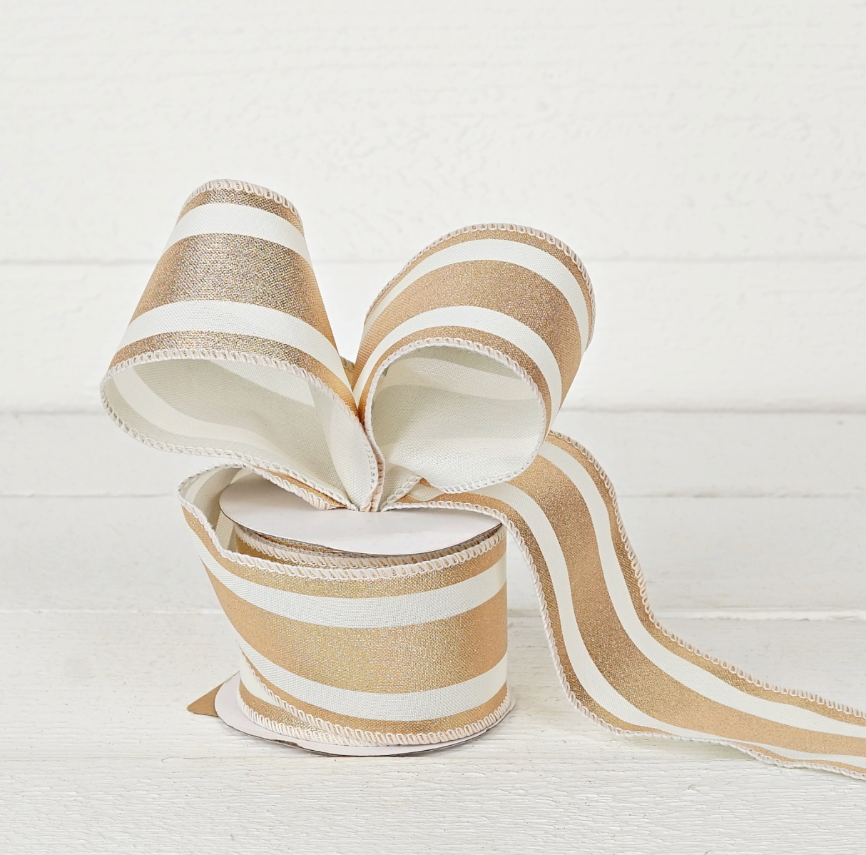 2.5inx10yd Metallic Stripe GOLD/CREAM