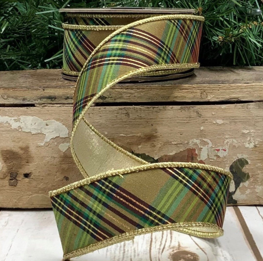 1.5in ABBEY LANE Metallic Dupion Plaid GR/GO