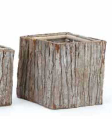 6in LARGE Whitewash Wood Bark Planter Box
