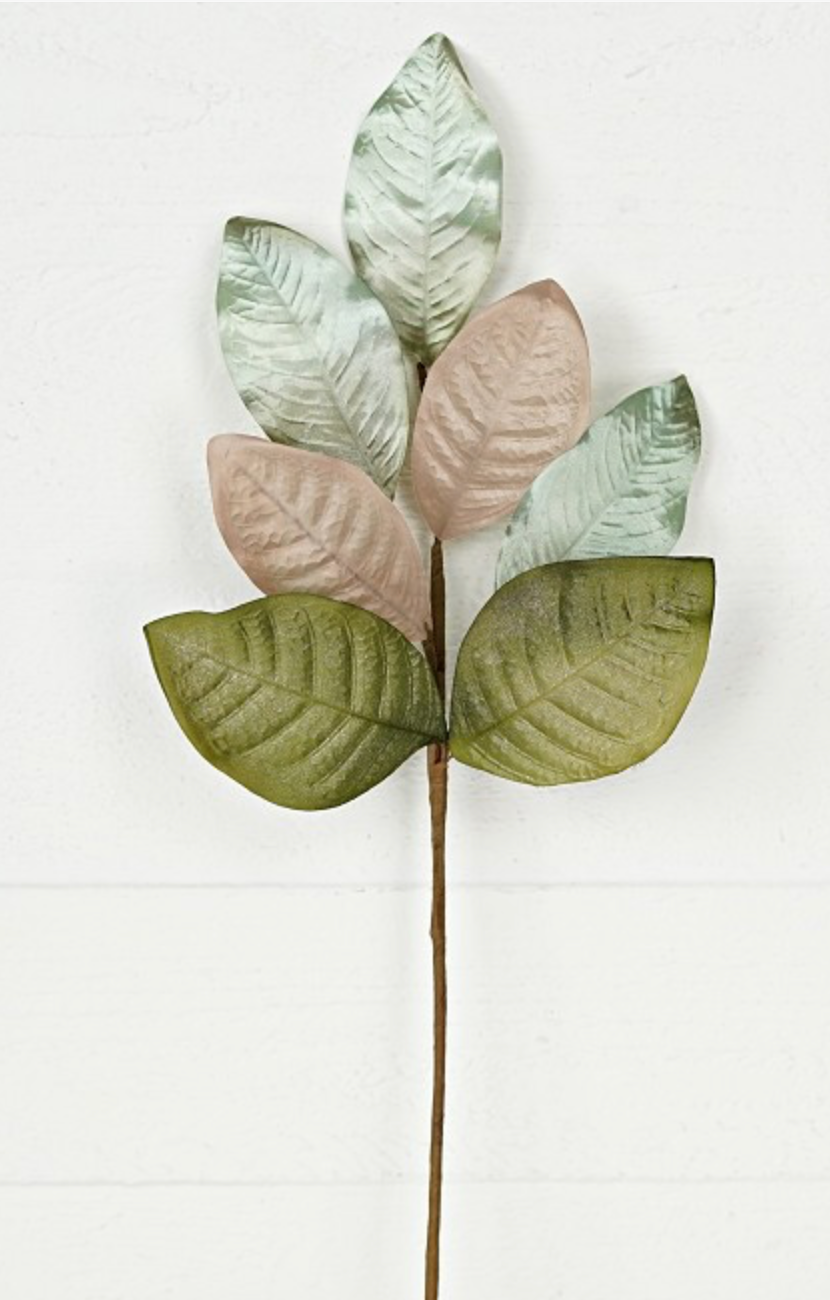 23in Multi-Green Metallic Magnolia Leaves Impressive