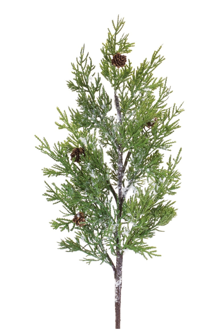 28in Pine Spray w/Cone & Light Snow