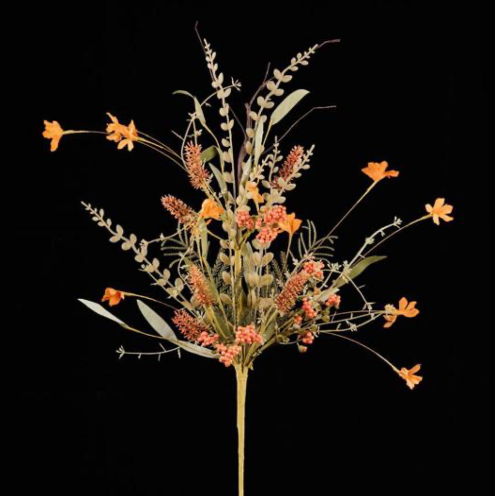 24in Persimmon Fabric Flower Spray- Premium Florals for Wreaths and Home Decor