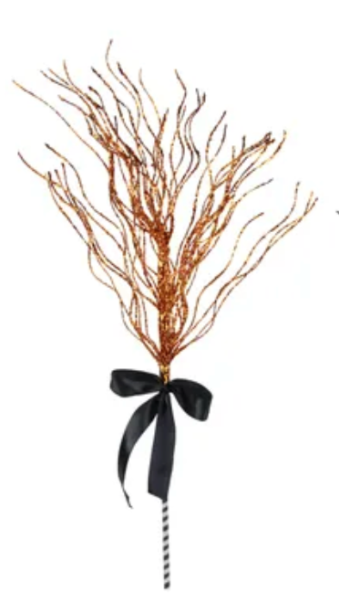 24in Orange Glitter Twig Broom