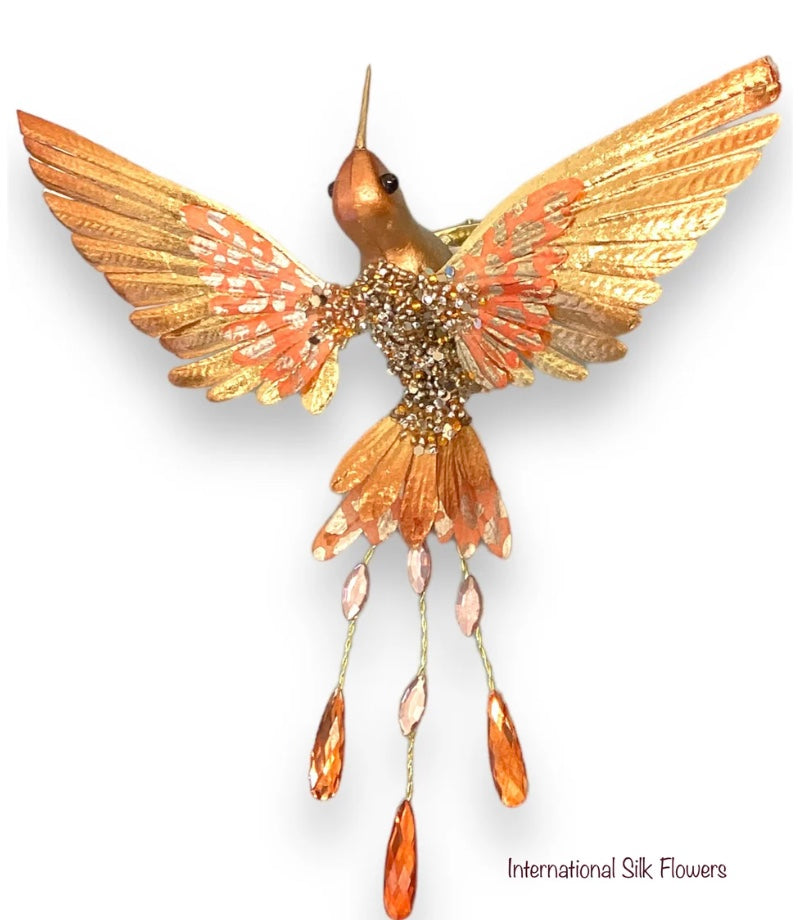 8in Beaded Metallic Hummingbird ORG