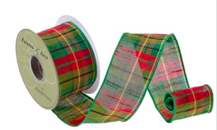 2.5inx10yd Plaid Stripe GREEN/RED