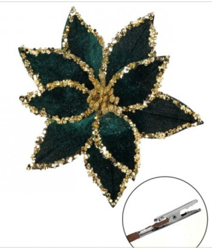 7.5in Green Poinsettia Clip - Premium Floral for Wreaths, Arrangements and Home Decor Regency