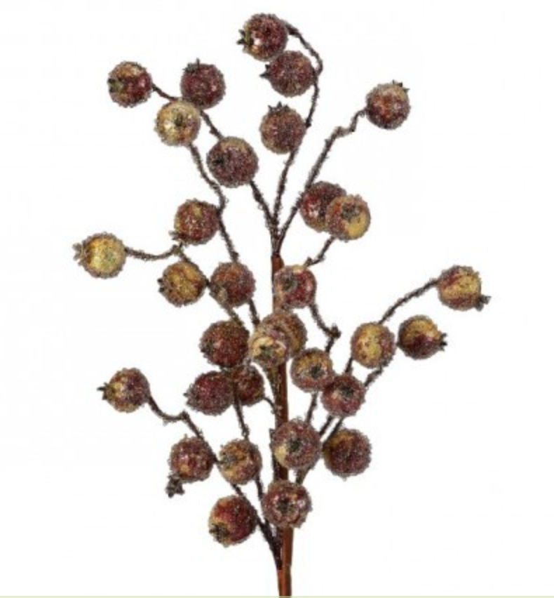 27" Antique Brown/Gold Metallic Beaded Pomegranate Spray | Artificial Holiday Floral Stem Regency