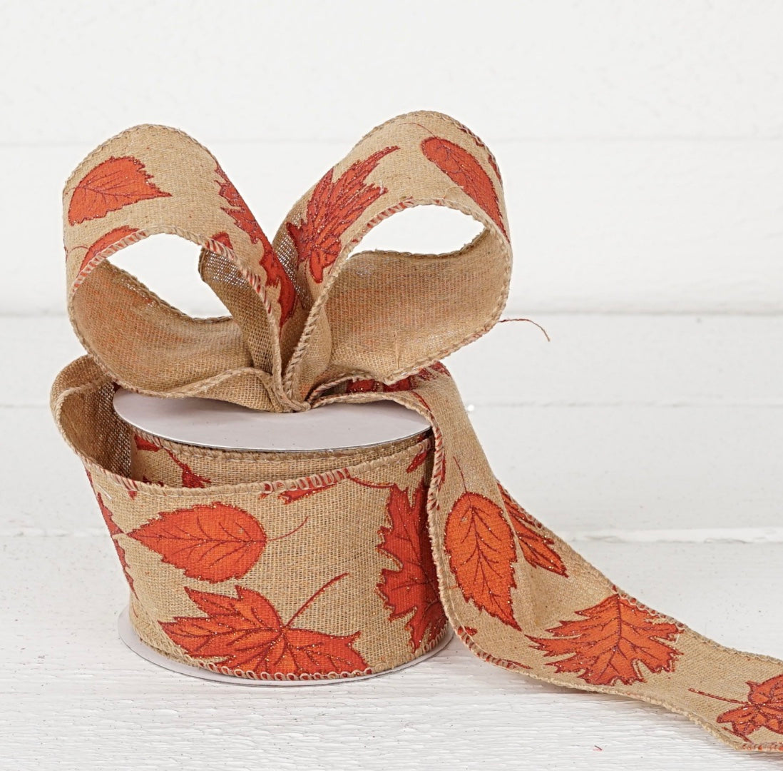 2.5inx10yd Burlap Fall Leaves