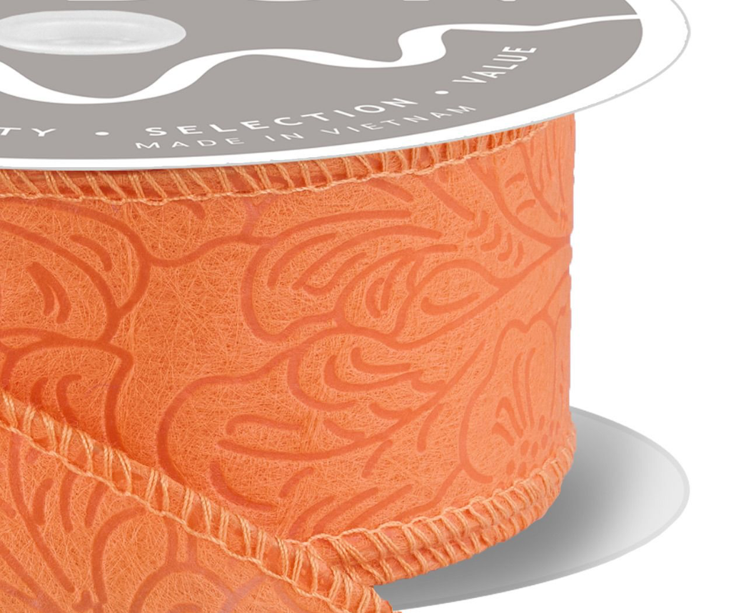 1.5inx10yd Spring Orange Floral & Leaves