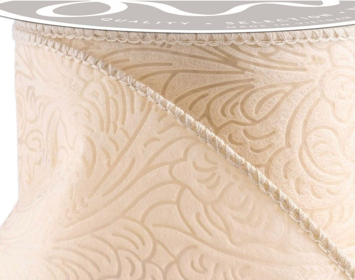 2.5inx10yd Blush Cream Floral & Leaves